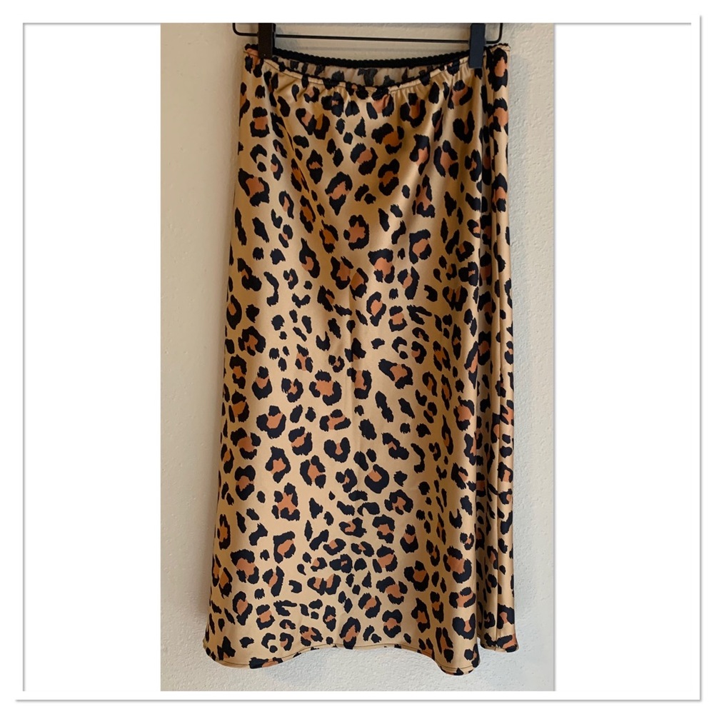Peyton Jensen Leopard Print Midi Skirt Tan Black Size Medium
